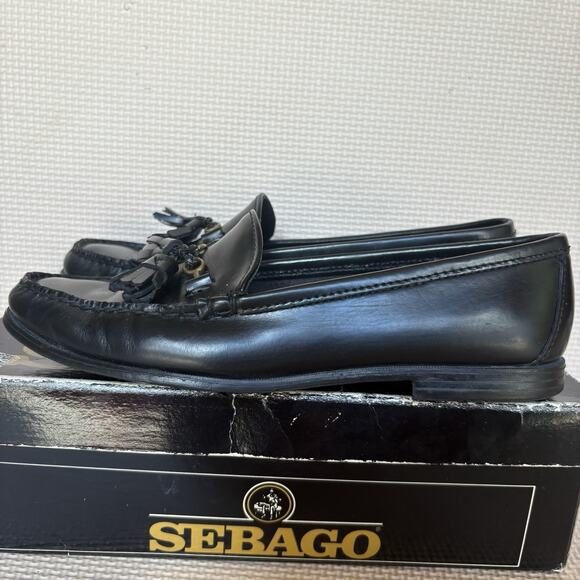 Sebago Womens Black Leather Tassel Loafers Size 8N Preppy Ivy League Old Money - Picture 1 of 11